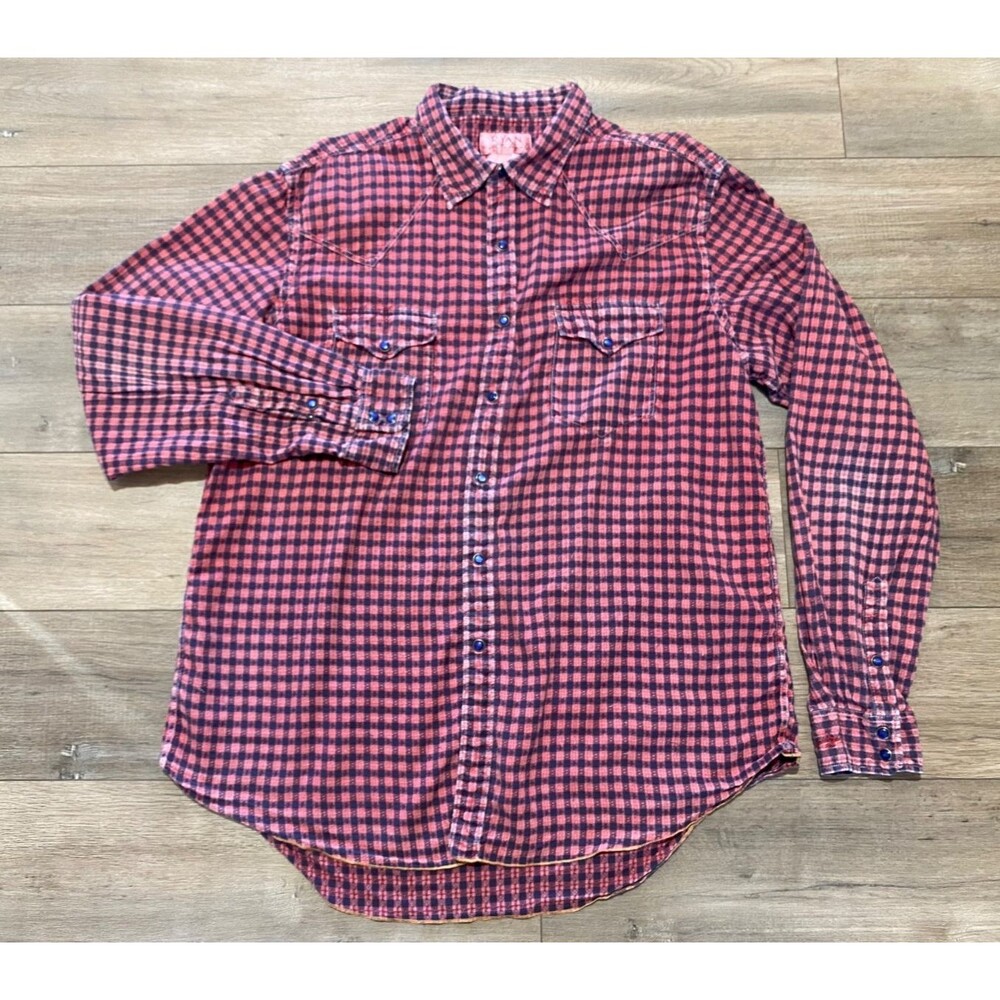 Ryan Michael Western Mens XL Plaid Pearl Snap Silk/Cotton Long Sleeve Shirt
